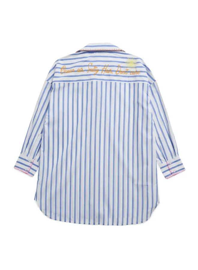 Beach/Ocean Air Salty Hair Don't Care Cover Up Shirt Blue Stripe