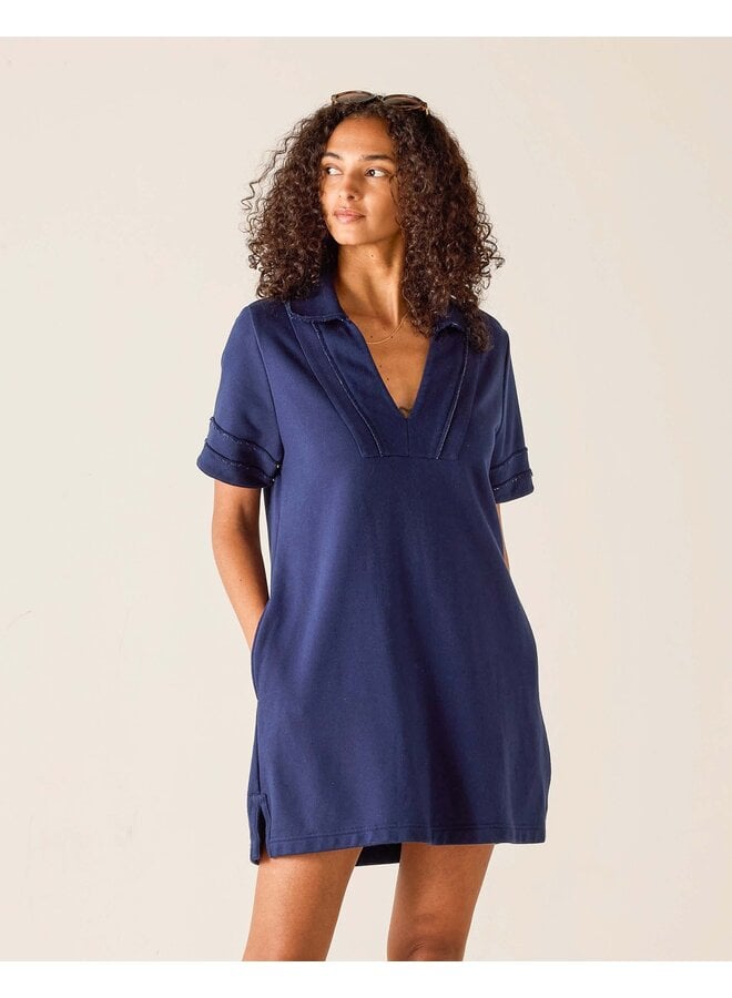 French Terry Polo Dress Cadet Blue