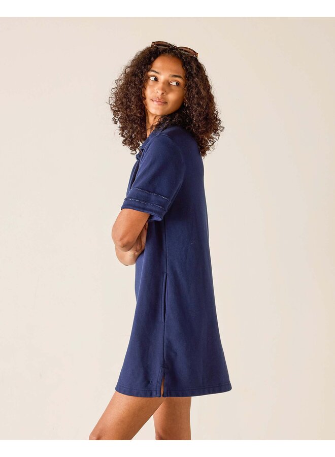 French Terry Polo Dress Cadet Blue