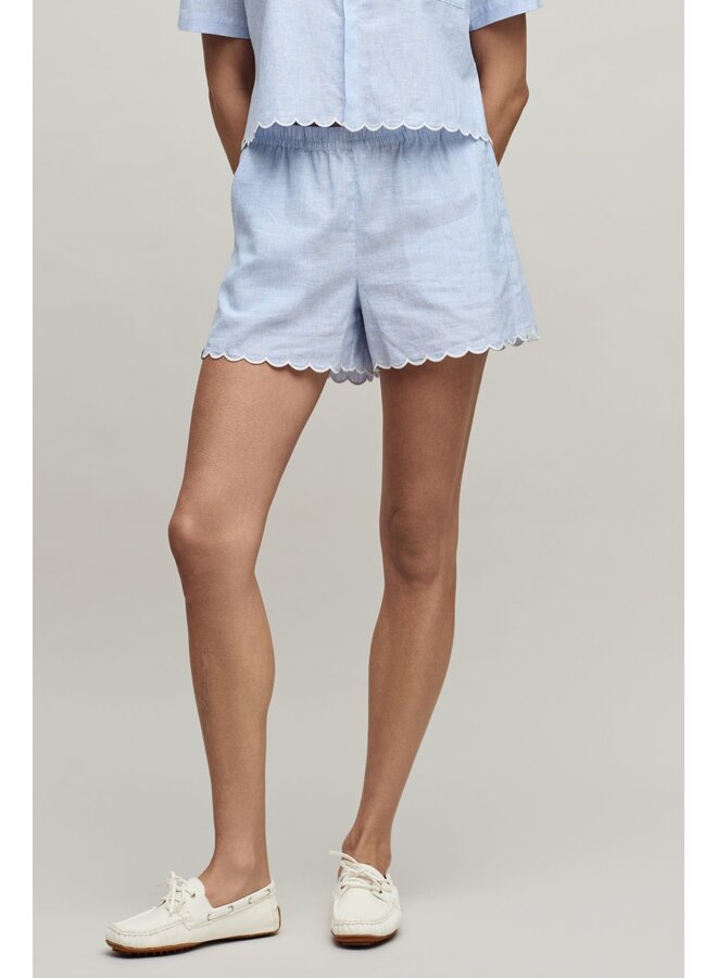 Linen Blend Scalloped Striped Short