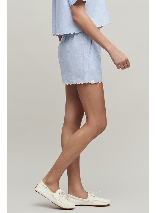 Linen Blend Scalloped Striped Short