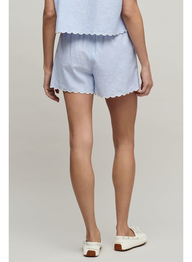 Linen Blend Scalloped Striped Short
