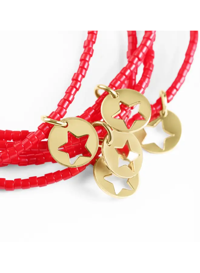 Hope Classic Bracelet - Bright Red - Star Small Gold Disc