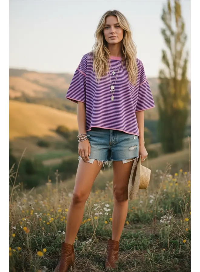Striped Oversized Knit Top Pink & Royal