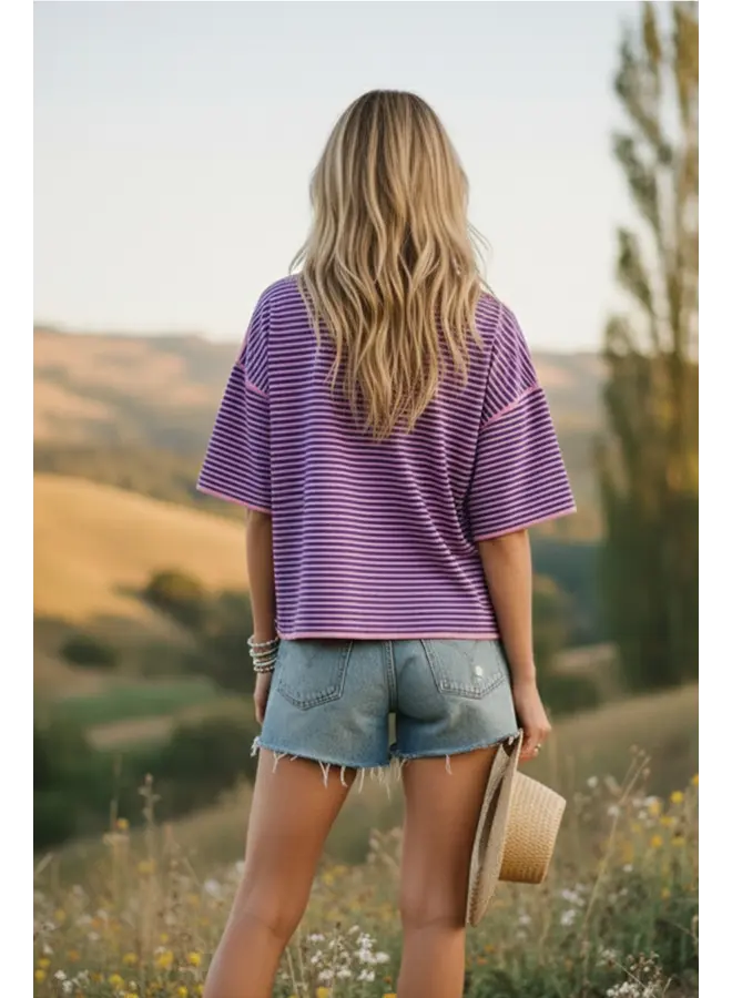 Striped Oversized Knit Top Pink & Royal