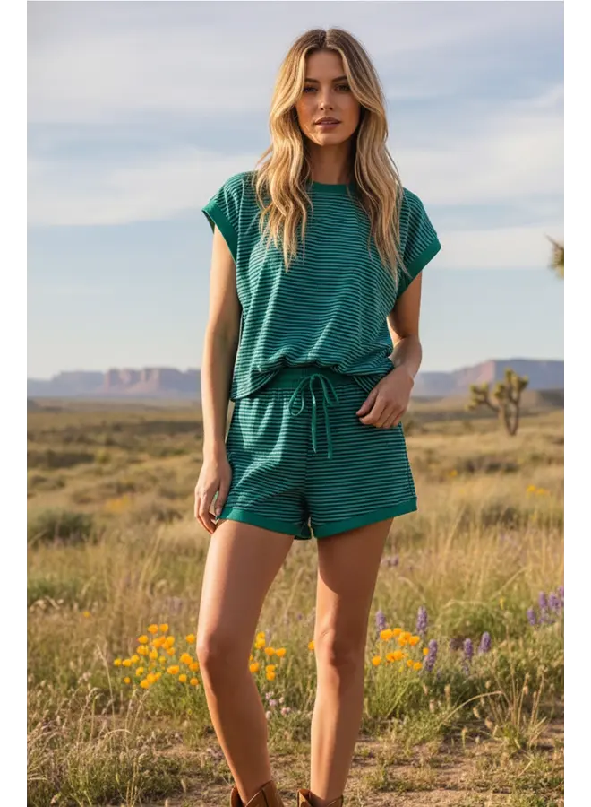 Striped Knit Top and Shorts Set Green & Teal
