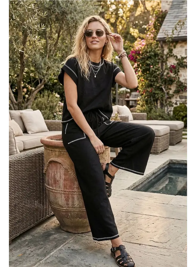 Scuba Contrast Stitch Lounge Set Black