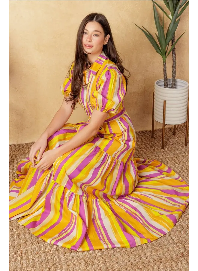 Printed Poplin Maxi Dress Magenta Orange