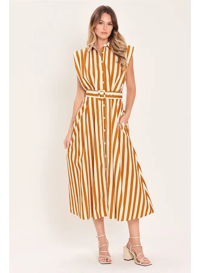 Printed Woven Midi Dress Caramel