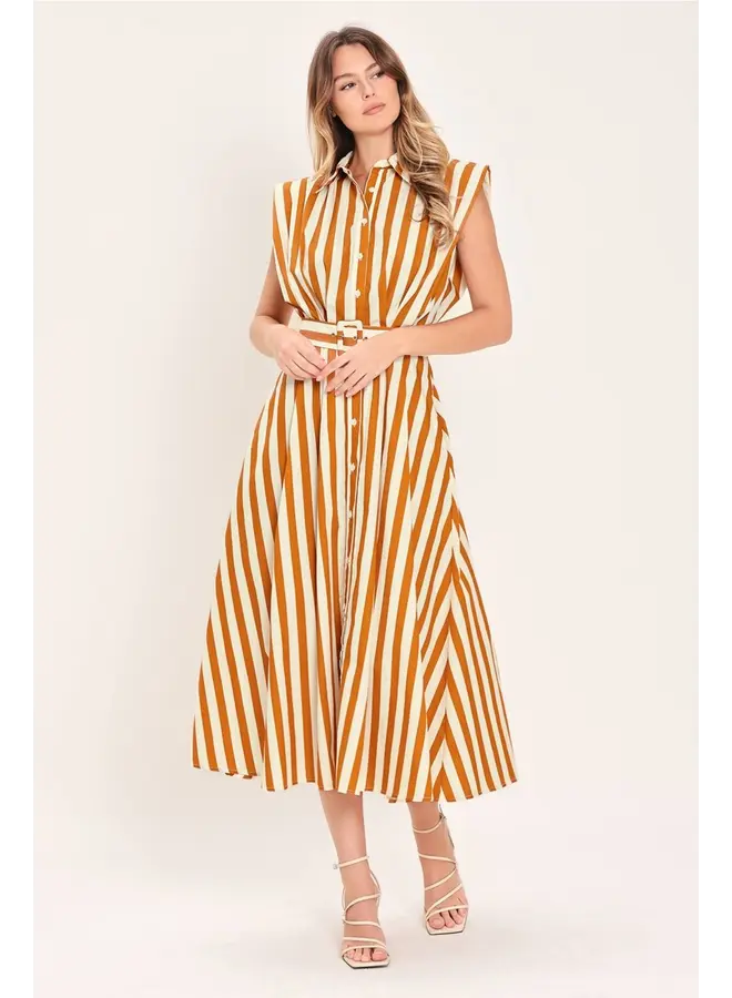 Printed Woven Midi Dress Caramel