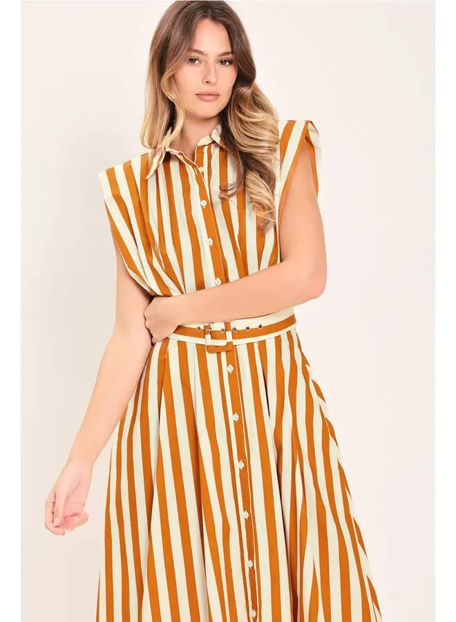 Printed Woven Midi Dress Caramel