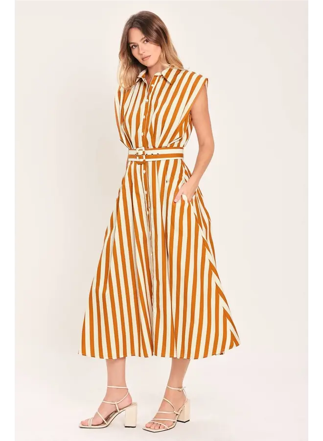 Printed Woven Midi Dress Caramel