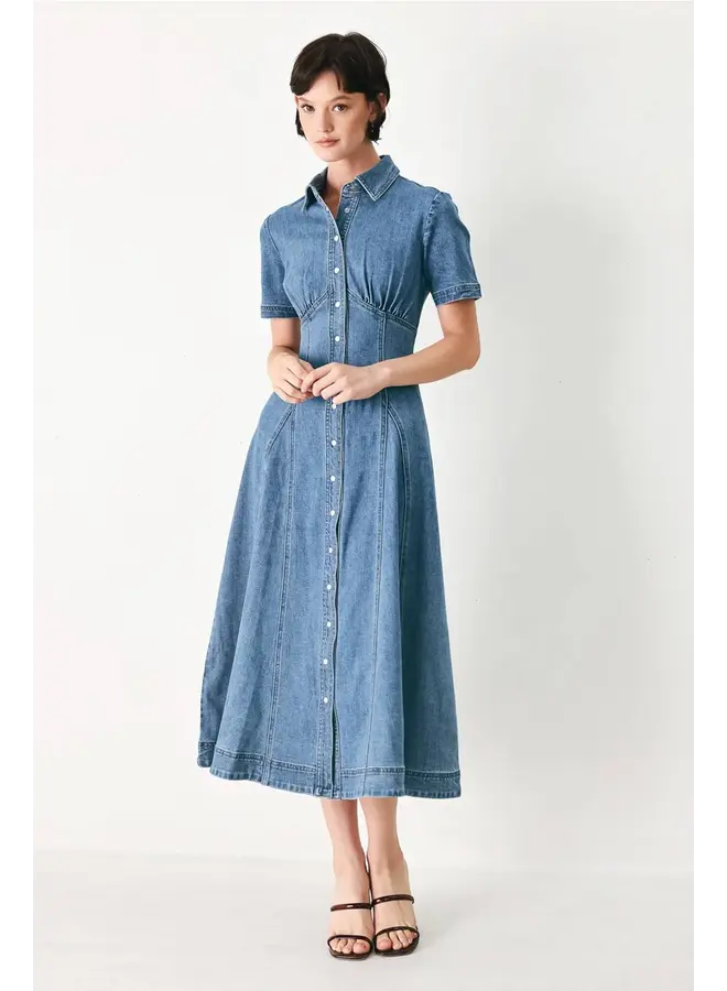 Washed Denim Midi Shirt Dress Denim Blue