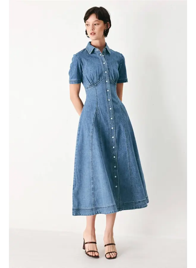 Washed Denim Midi Shirt Dress Denim Blue