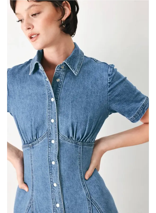 Washed Denim Midi Shirt Dress Denim Blue