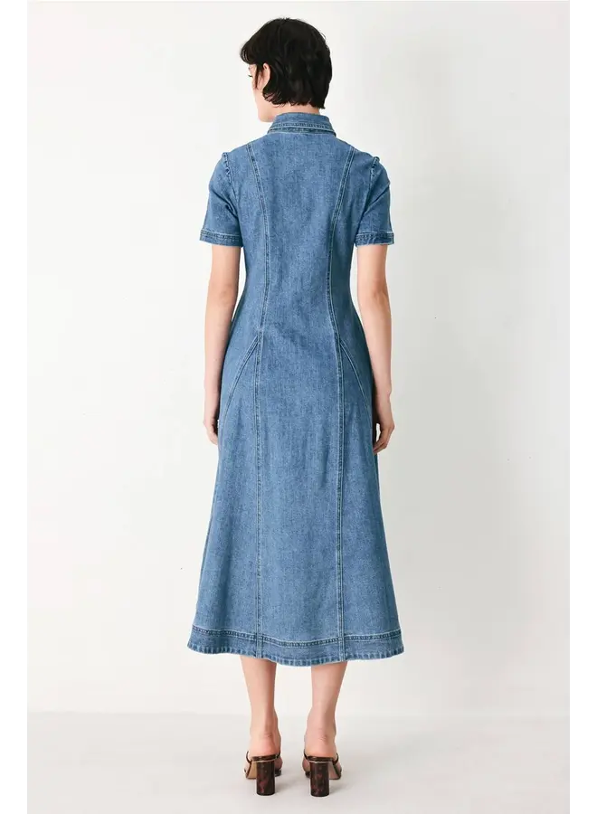 Washed Denim Midi Shirt Dress Denim Blue