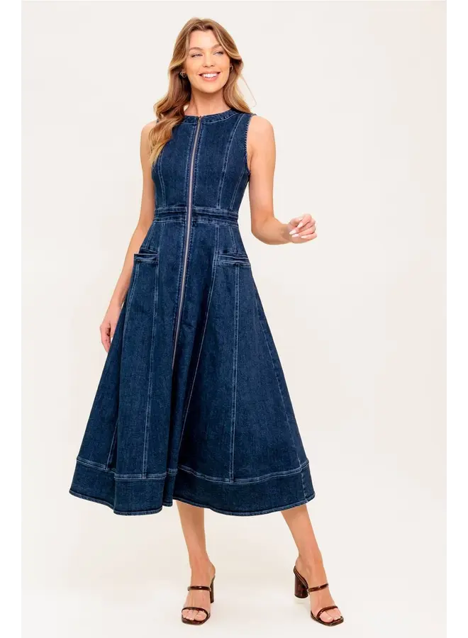 Washed Denim Midi Dress Medium Indigo