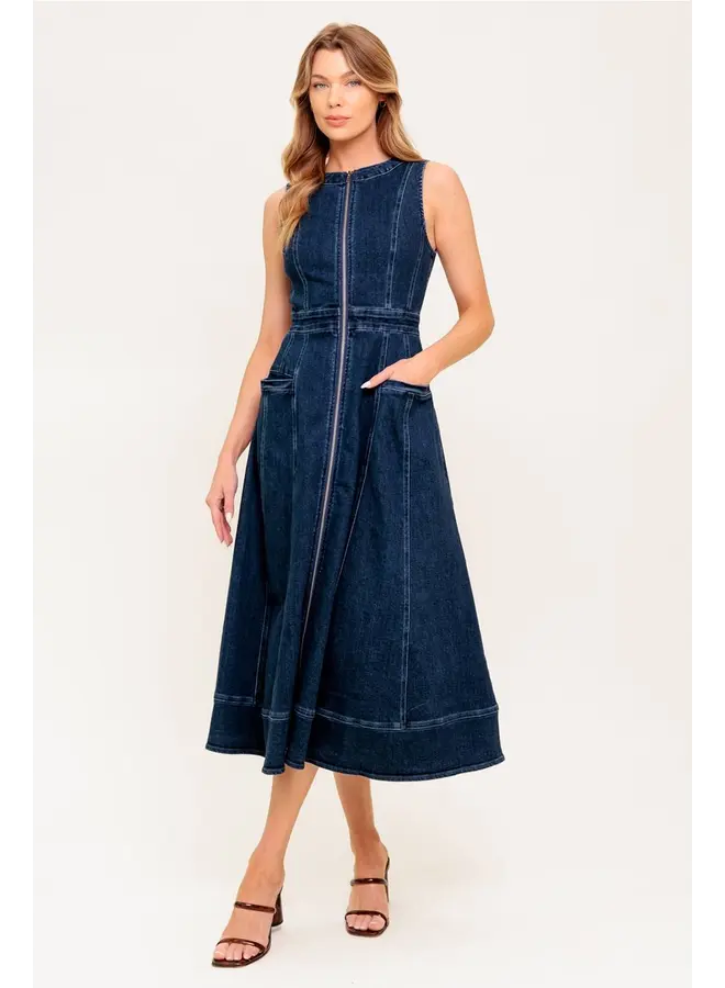 Washed Denim Midi Dress Medium Indigo