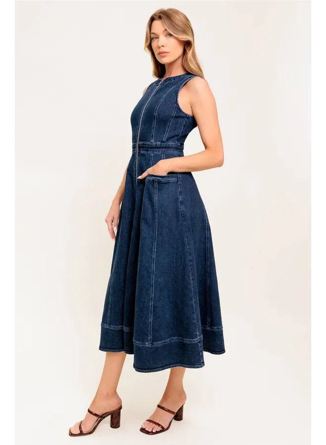 Washed Denim Midi Dress Medium Indigo