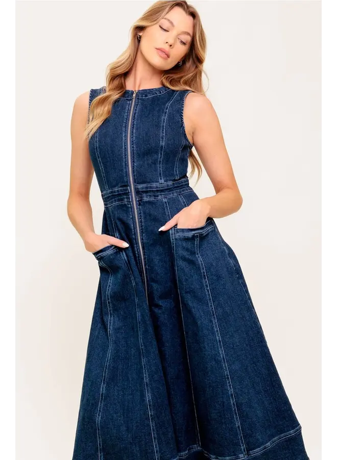 Washed Denim Midi Dress Medium Indigo
