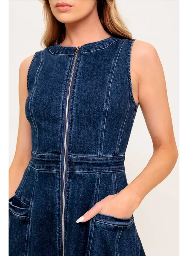 Washed Denim Midi Dress Medium Indigo