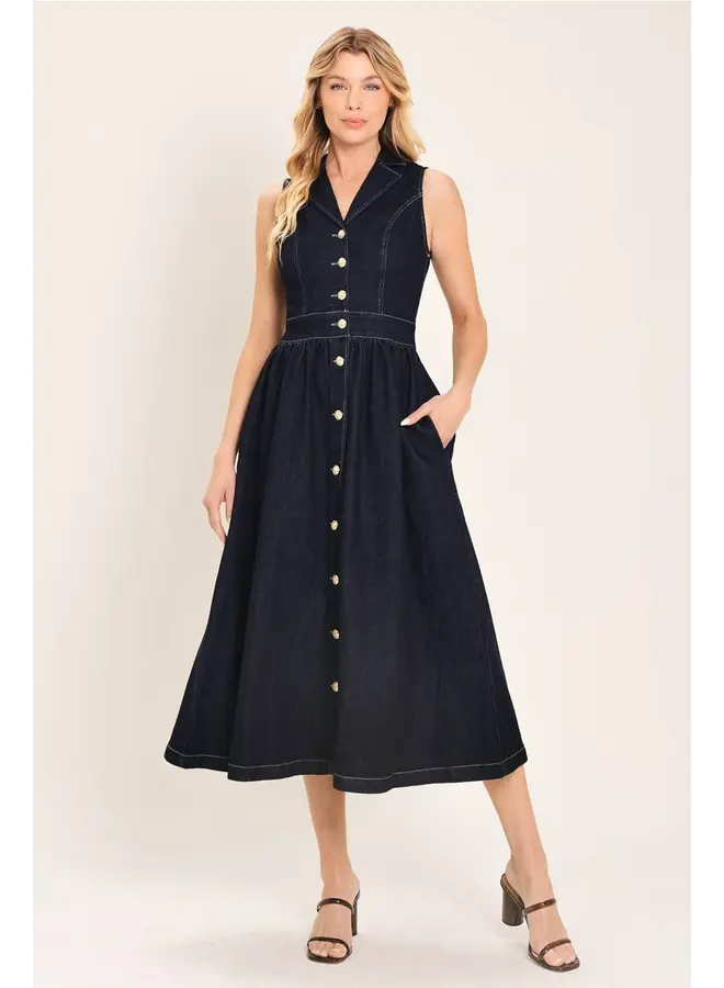 Denim Midi Dress Dark Indigo