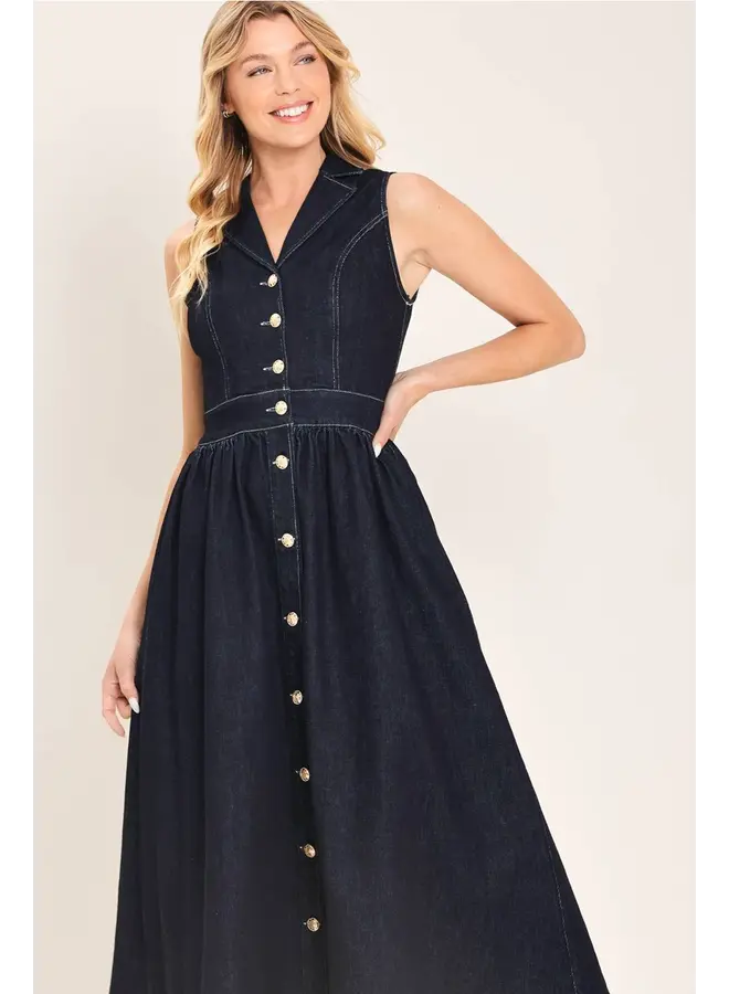 Denim Midi Dress Dark Indigo