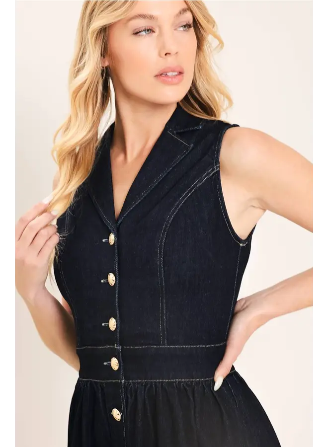 Denim Midi Dress Dark Indigo