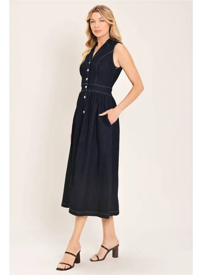 Denim Midi Dress Dark Indigo