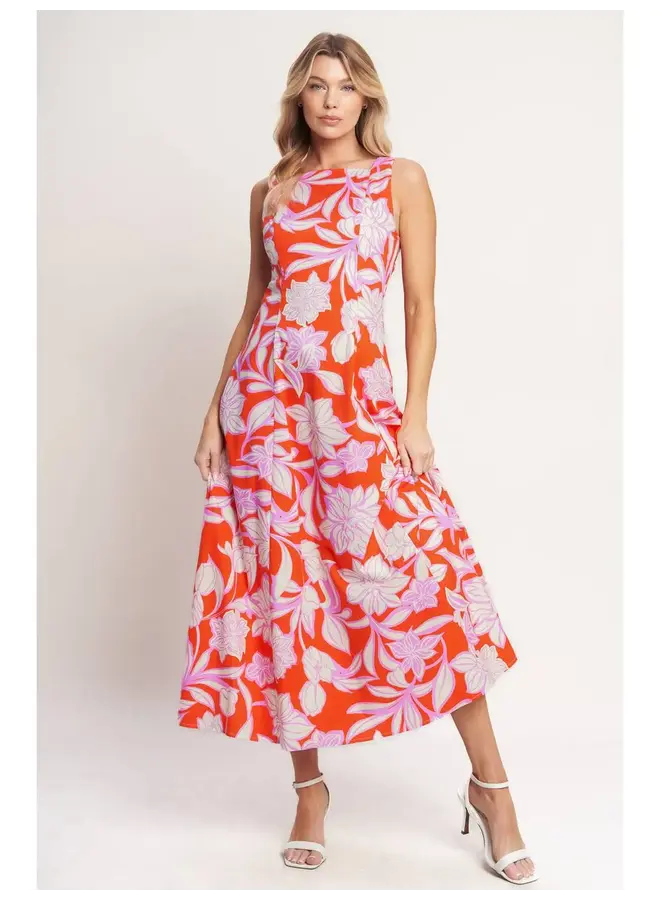 Printed Woven Midi Dress Burnt Orange