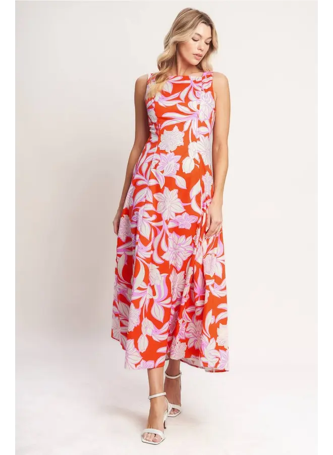 Printed Woven Midi Dress Burnt Orange