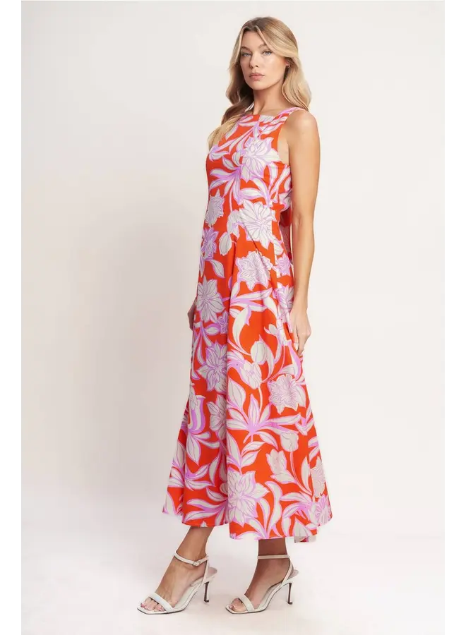 Printed Woven Midi Dress Burnt Orange
