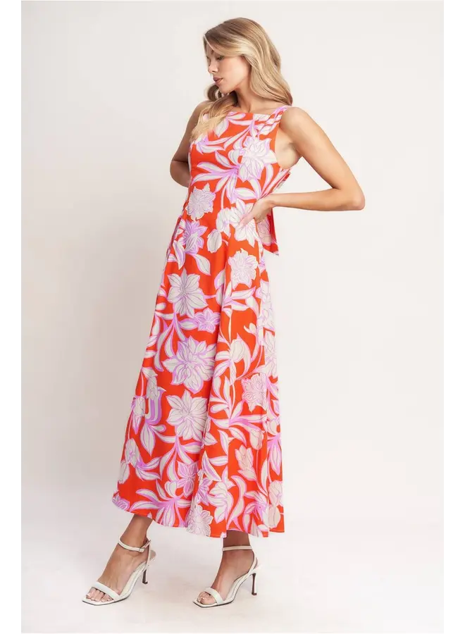 Printed Woven Midi Dress Burnt Orange