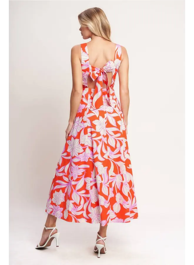 Printed Woven Midi Dress Burnt Orange