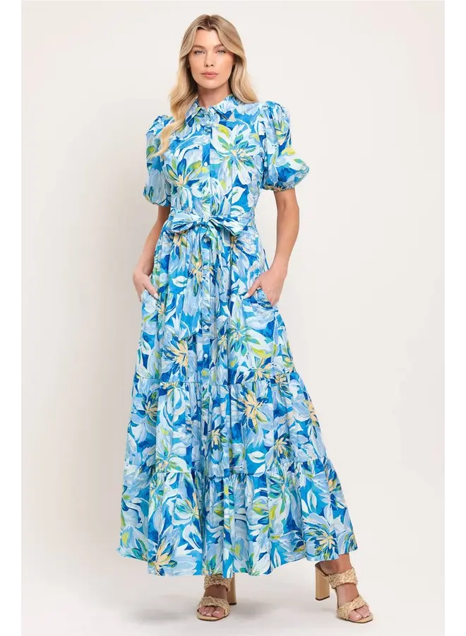Printed Woven Midi Dress Blue Floral
