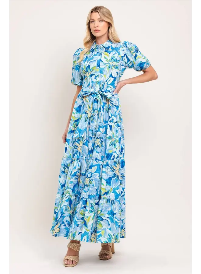 Printed Woven Midi Dress Blue Floral
