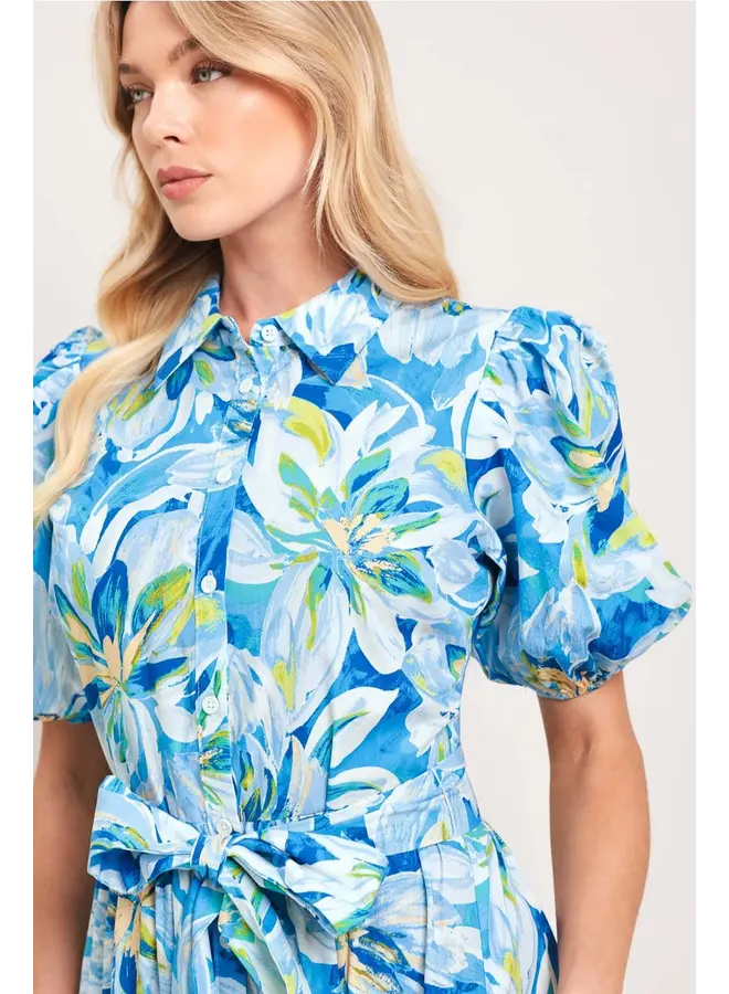 Printed Woven Midi Dress Blue Floral