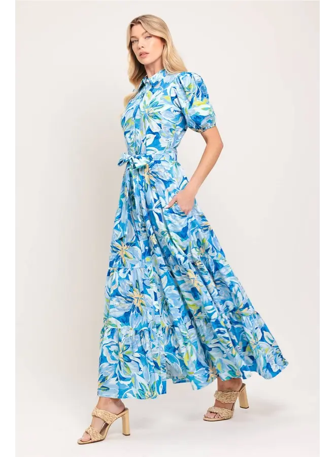 Printed Woven Midi Dress Blue Floral