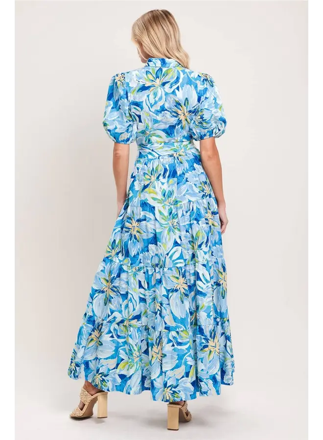 Printed Woven Midi Dress Blue Floral