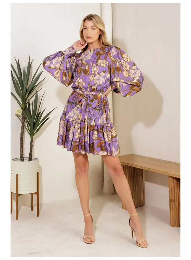 Printed Woven Mini Dress Lavender