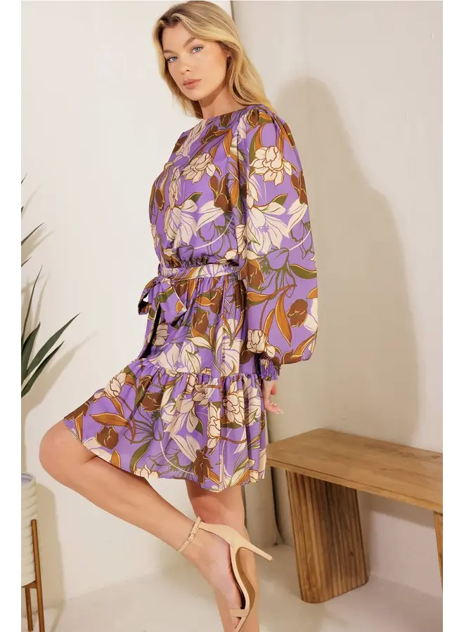 Printed Woven Mini Dress Lavender