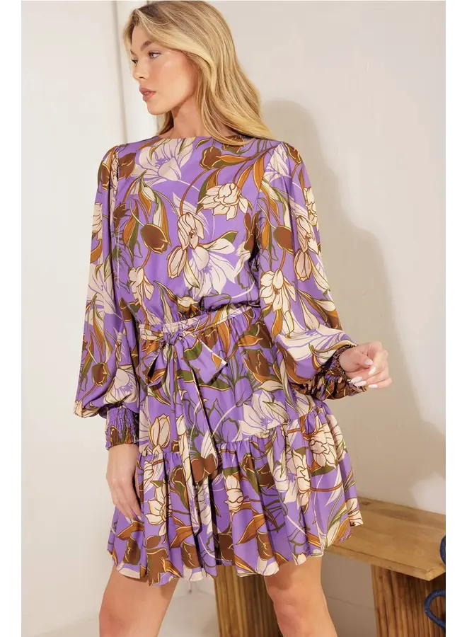 Printed Woven Mini Dress Lavender