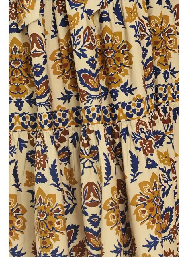 Printed Woven Midi Dress Taupe/Navy