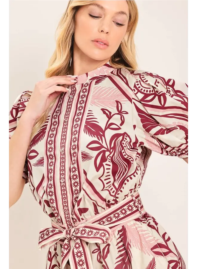 Printed Woven Romper Burgundy