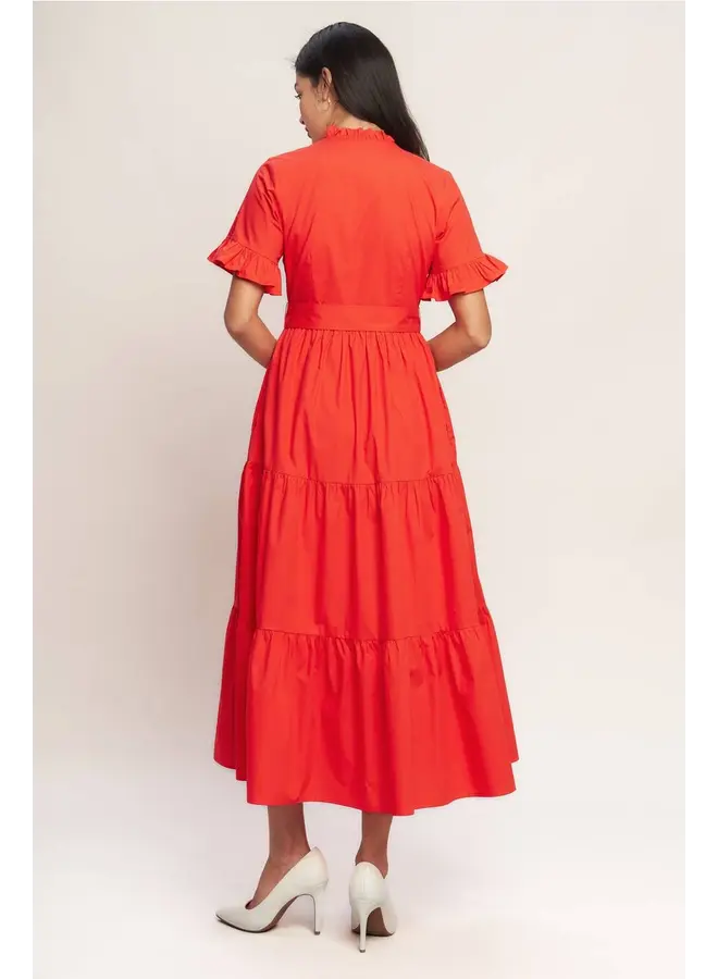 Solid Woven Midi Dress Orange Red