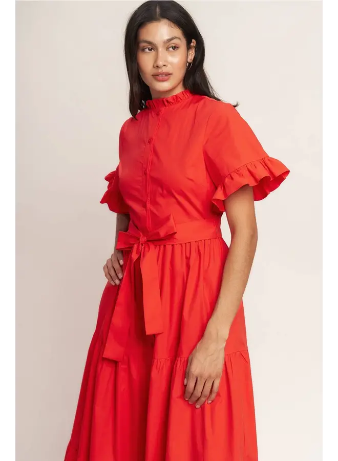 Solid Woven Midi Dress Orange Red