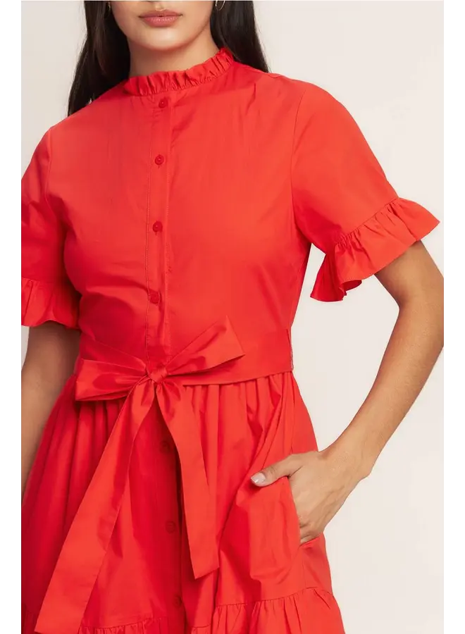 Solid Woven Midi Dress Orange Red