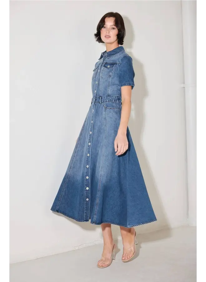 Washed Denim Midi Dress Medium Denim