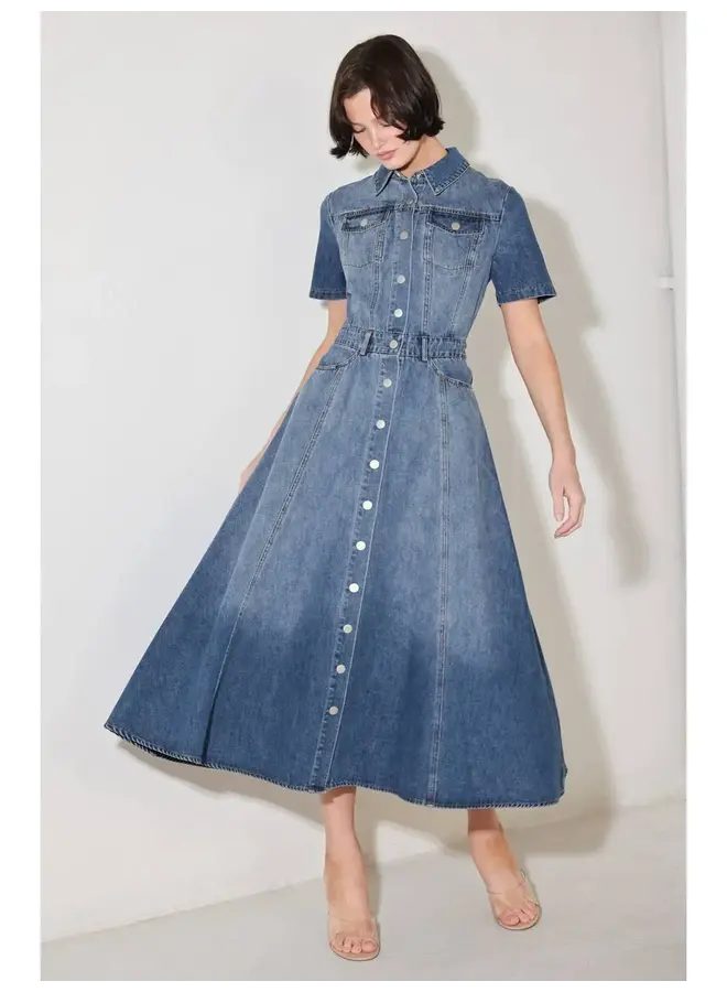 Washed Denim Midi Dress Medium Denim