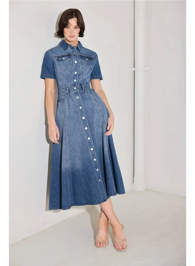 Washed Denim Midi Dress Medium Denim